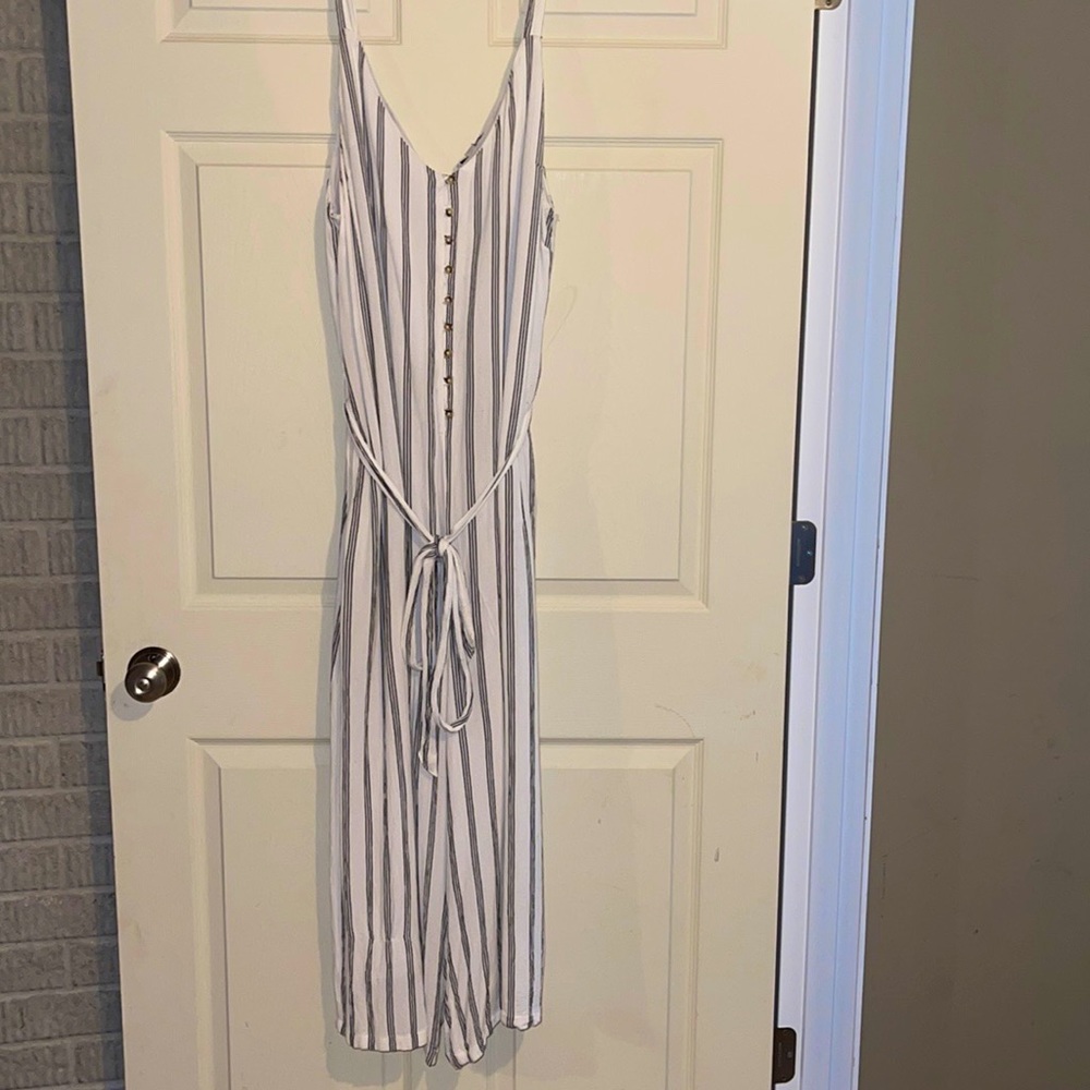 American Eagle White/Black Striped Jumpsuit, XXL